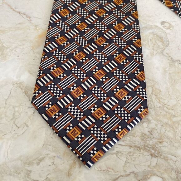 Fendi 100% Silk “F” Monogram Multicoloured Tie - Picture 4 of 8